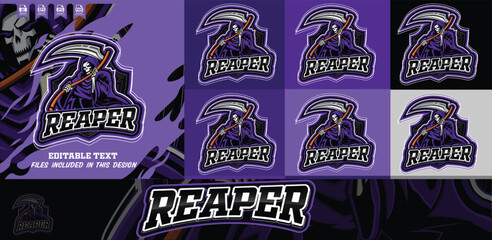 Vintage grim reaper e-sports with mascot logo design. Modern illustration concept style for team, badge and emblem sticker vector file. Premium quality.ai © Graphic Design