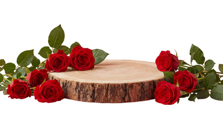 Wooden Stand with Red Roses Isolated on PNG Background.