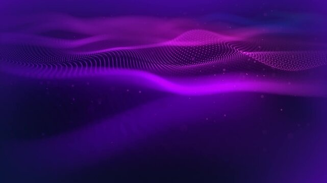 Particles wave Cyber or technology background. Abstract seamless loop of mesh glowing red dots digital luxurious sparkling wave particles flows background, Motion of digital data flow.