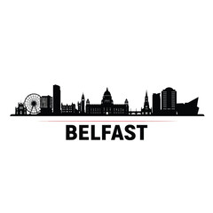 Fototapeta premium Belfast skyline silhouette with prominent city name typography below