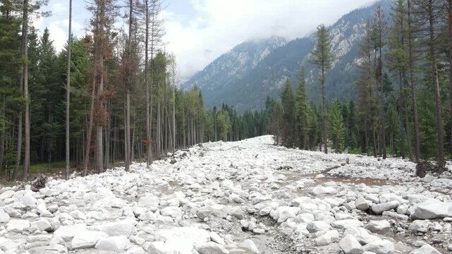 An aerial clip of Kumrat valley. after flash floods that brought mountain debris and huge stones. 