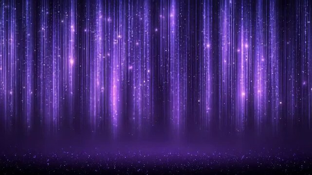 Glowing purple particle rain with vertical light streaks and glittering sparkles on dark magical background