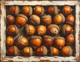 Acorns in a Frame - A Rustic Autumn Still Life.