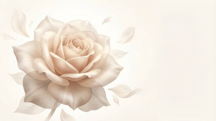 Elegant and graceful beige airy rose positioned on the left side: copy space available