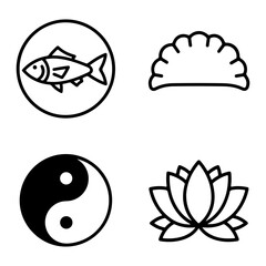 Obraz premium Chinese new year line art icon set, Minimalist line art icons depicting symbols of Asian culture and spiritual balance