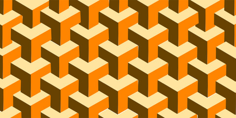 Isometric Orange Cube Pattern Background With Repeating Geometric Shapes, Vibrant Warm Texture For Design Projects