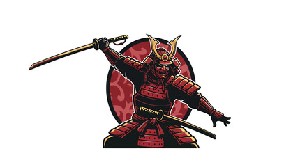 Dynamic Samurai Warrior illustration with traditional armor and sword, symbol of strength and honor