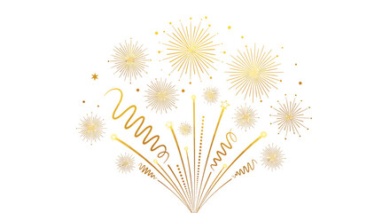 Golden bursting fireworks with confetti and ribbons for celebration and party events, festive design elements