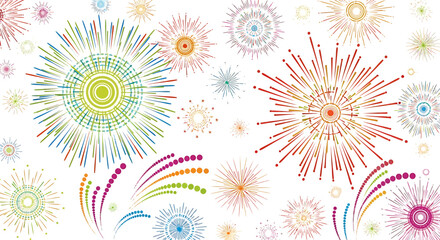 Colorful fireworks bursting in the night sky, celebrating a festive occasion with dazzling explosions of light and color