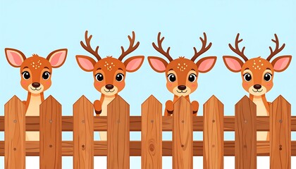 Adorable Deer Peeking Over a Wooden Fence Illustration.