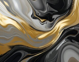 fluid art texture abstract background with iridescent paint effect liquid acrylic picture with flows and splashes mixed paints for baner or wallpaper golden black and gray overflowing colors