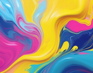 fluid art texture backdrop with abstract mixing paint effect liquid acrylic picture with flows and splashes mixed paints for website background yellow blue and pink overflowing colors