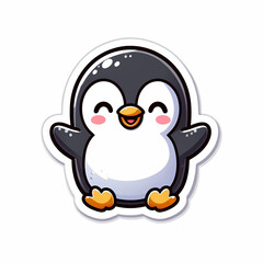 Cute happy penguin sticker character with open arms and joyful expression for kids