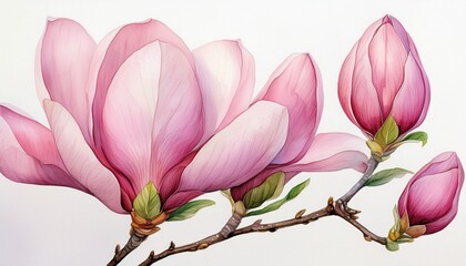 watercolor close up magnolia bud soft pink