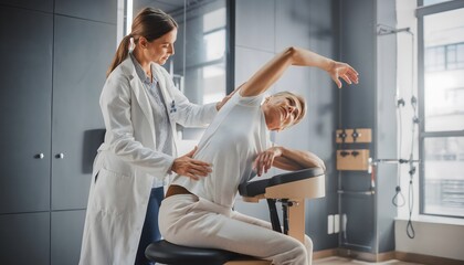 Dedicated Healthcare Professional Guides Patient Through Therapeutic Stretching Session for Spinal Health