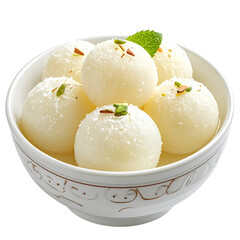 rasgulla in bowl isolated on white transparent background