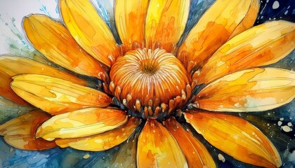 watercolor macro daisy flower bright yellow