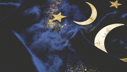 Elegant Navy Velvet Background with Gold Foil Ramadan Ornaments
