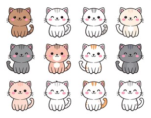 Adorable Kitten Collection - Cute Cartoon Cats for Creative Projects.