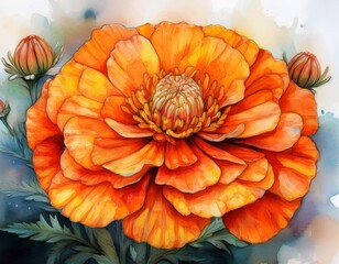 watercolor macro orange marigold flower warm