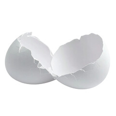 Two halves of broken empty natural eggshell of chicken or hen white and transparent background