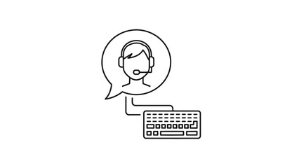 Obraz premium Customer support agent with headset and keyboard line icon