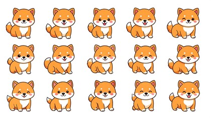 Adorable Shiba Inu Cartoon Character Collection - Vector Illustrations.