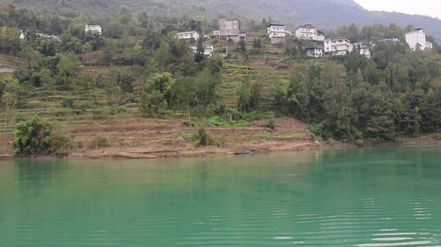 Scenic view of Wujiang River cruise ride at Chongqing, China. It allows tourists to enjoy the beauty of the mountains and rivers and explore the natural landscape