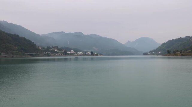 Scenic view of Wujiang River cruise ride at Chongqing, China. It allows tourists to enjoy the beauty of the mountains and rivers and explore the natural landscape