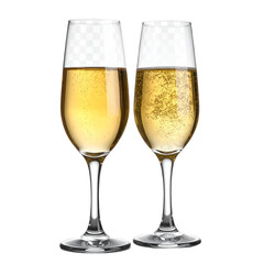 Two glasses of champagne on transparent background