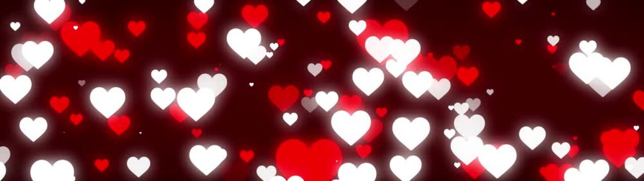 Valentine's Day background with floating red and white hearts on dark red background for love and romance themed projects and Valentine's Day celebrations
