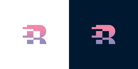Digital R Letter Logo Design with Pixelated Effect and Gradient Color Transition