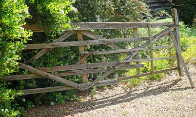 Traditional diamond-braced wooden field gate