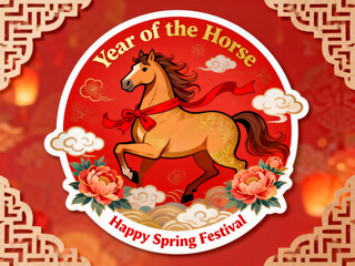 Spring Festival Red Theme Running Horse Poster