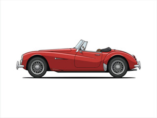 Vintage red classic convertible car isolated transparent background illustration