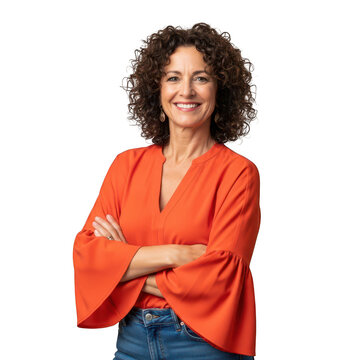 Confident woman in casual attire isolated on transparent background