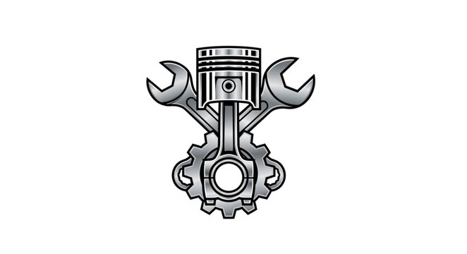 Automotive Engine Piston and Wrenches Symbol.