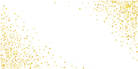 Obraz premium Gold glitter corners vector background. Golden confetti falling down, flying. Sparkle dots, round tinsel celebration backdrop