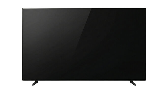 Modern sleek black television screen with stand