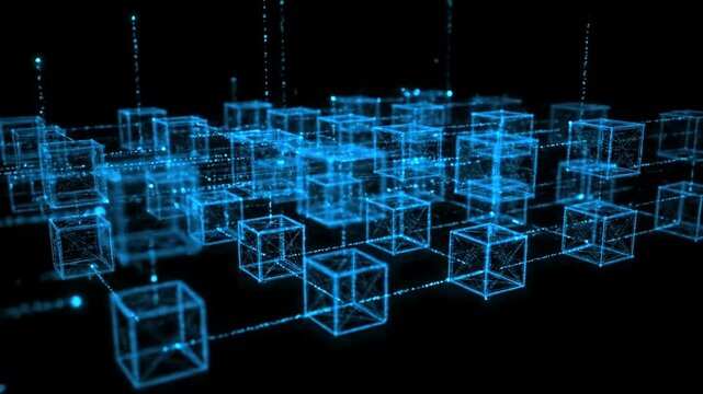 a group of blue cubes on a black background.