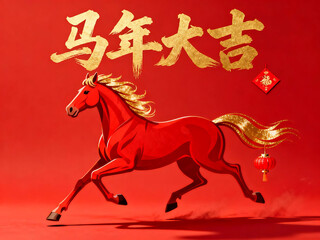 Spring Festival Red Theme Running Horse Poster
