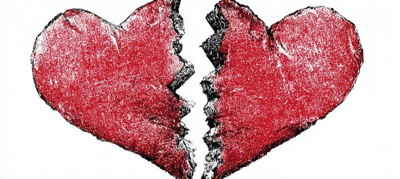 Broken hearth drawing on white background. Generative AI technology.