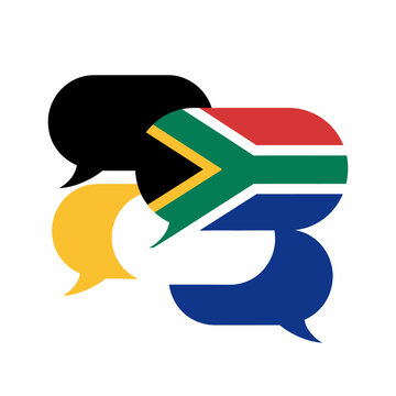 Speech bubbles in South African flag colors symbolizing communication diversity