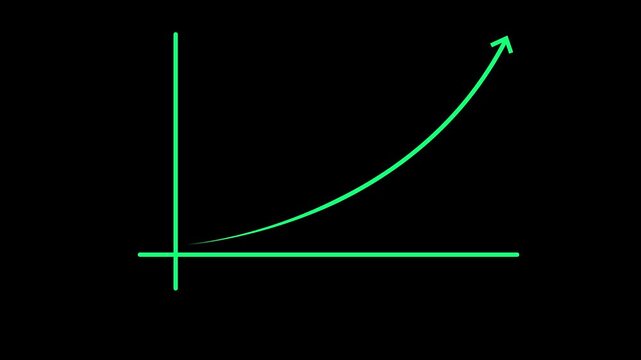 Animated Exponential Growth Arrow Graph on Black Background, Neon Financial Success Chart