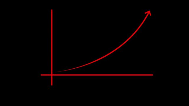 Animated Exponential Growth Arrow Graph on Black Background, Neon Financial Success Chart