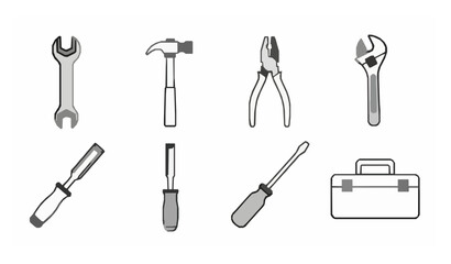 Naklejka premium Cartoon construction tool vector illustration set isolated on white background