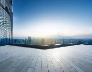 Fototapeta premium empty terrace in the financial office building copy space