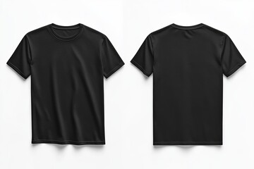 Naklejka premium A simple black t-shirt displayed from both front and back views, featuring a classic design suitable for casual wear.