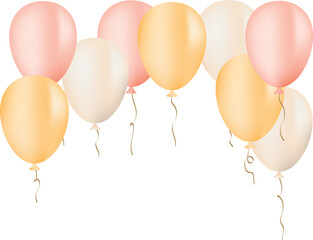 Birthday Balloon Frame with Pastel and Gold Balloons on White Background