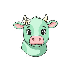 Fototapeta premium Adorable Mint Green Cartoon Cow with a Daisy Flower